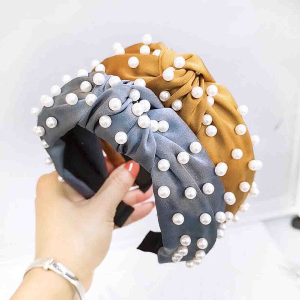 Fashion Pearl Hair Accessories Adult High Elastic Hair Band Headband For Girls Hairband Wholesale Hair Hoop Turban