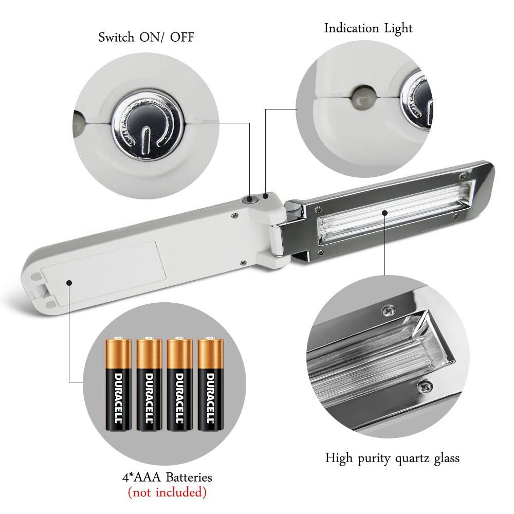 Handheld UVC Disinfection Lamp 2W UV Sterilization Lamp Folding Ultraviolet Disinfection Light Travel Sterilizing Lights