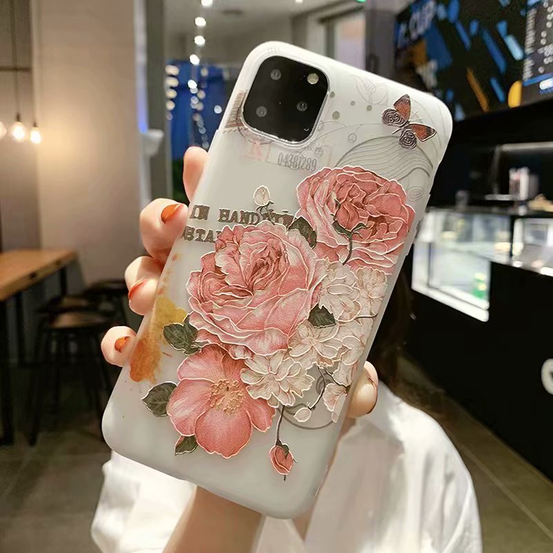 Luxury Relief Flowers Matte Phone Cases For iphone