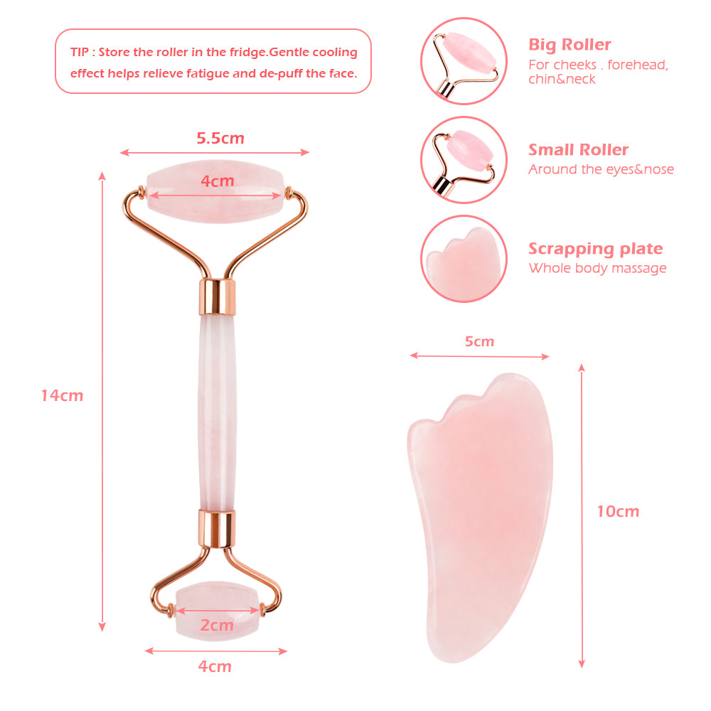 Rose Quartz Roller Slimming Face Massager Lifting Tool Natural Jade Facial Massage Roller Stone Skin Massage Beauty Care Set Box