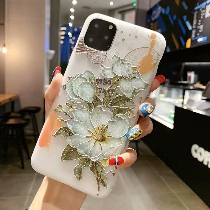 Luxury Relief Flowers Matte Phone Cases For iphone