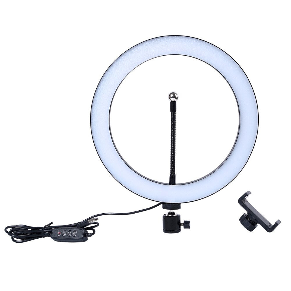 Photography LED Selfie Ring Light 10inch Metal Dimmable Camera Phone Ring Lamp With Stand Tripods For Makeup Video Live Studio