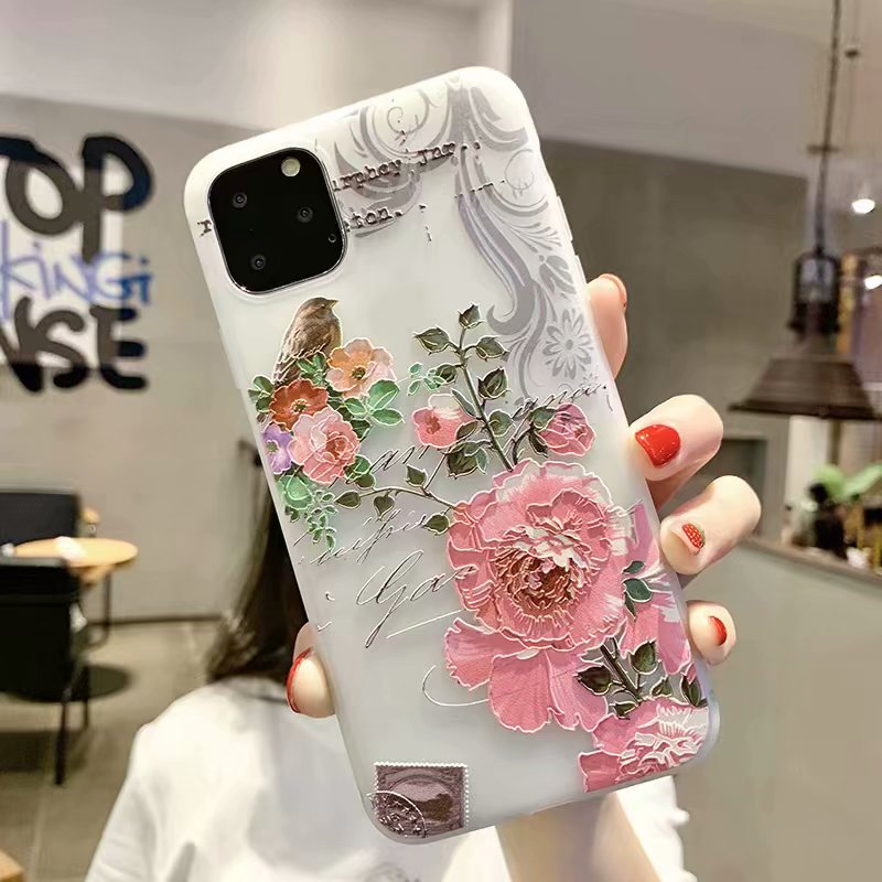 Luxury Relief Flowers Matte Phone Cases For iphone