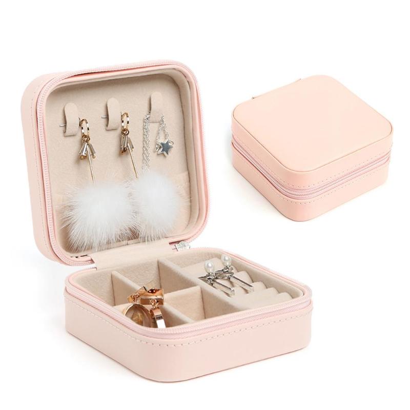 Jewelry Box Portable Storage Organizer Earring Holder Zipper Women Jewelry Display Travel Case 100x100x55mm