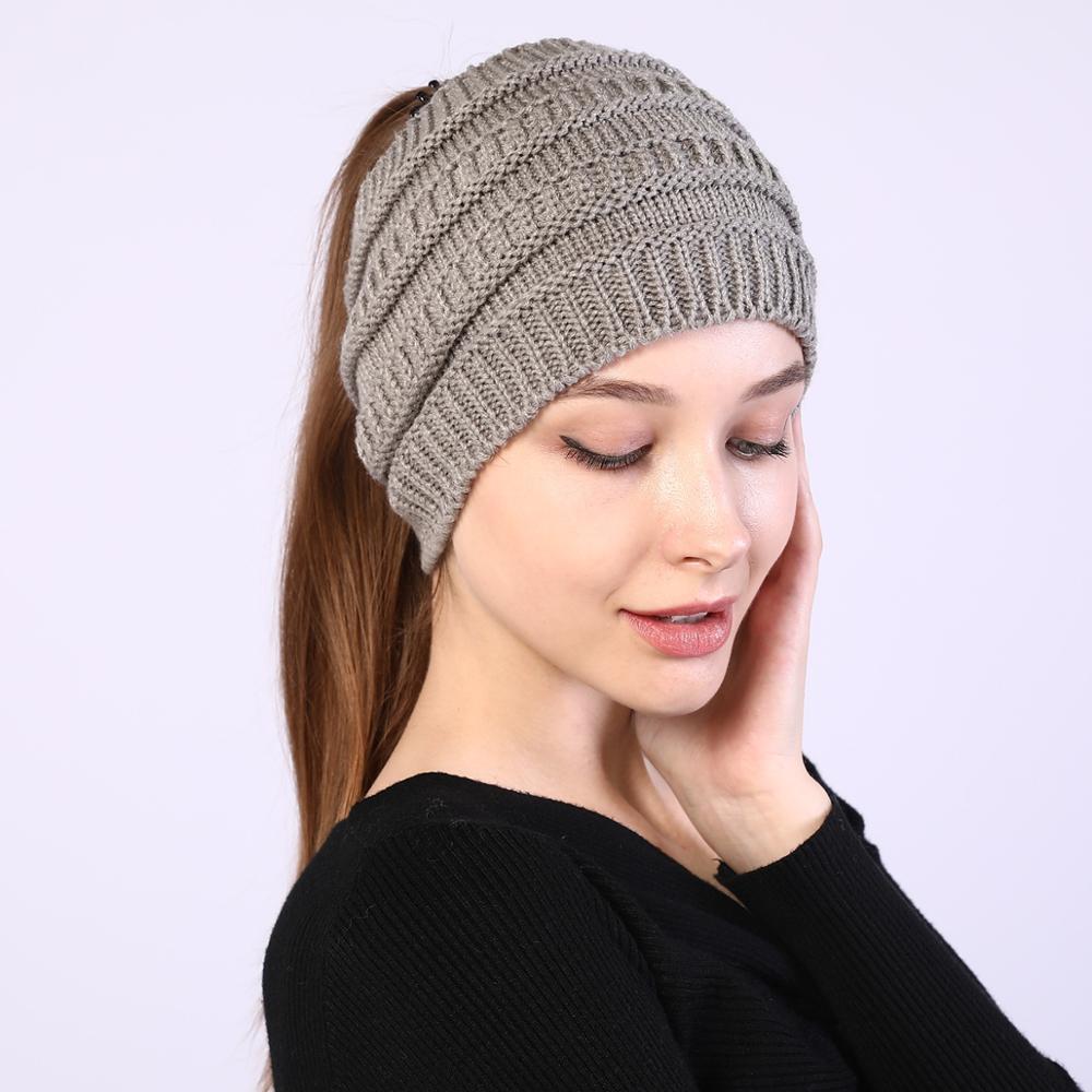 Winter Knitted Ponytail Beanies