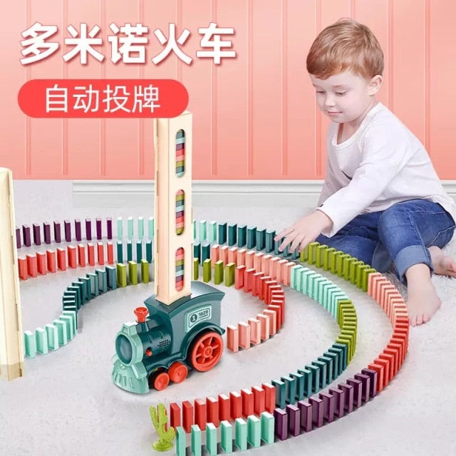 Kids Electric Domino Train Car Set Sound & Light